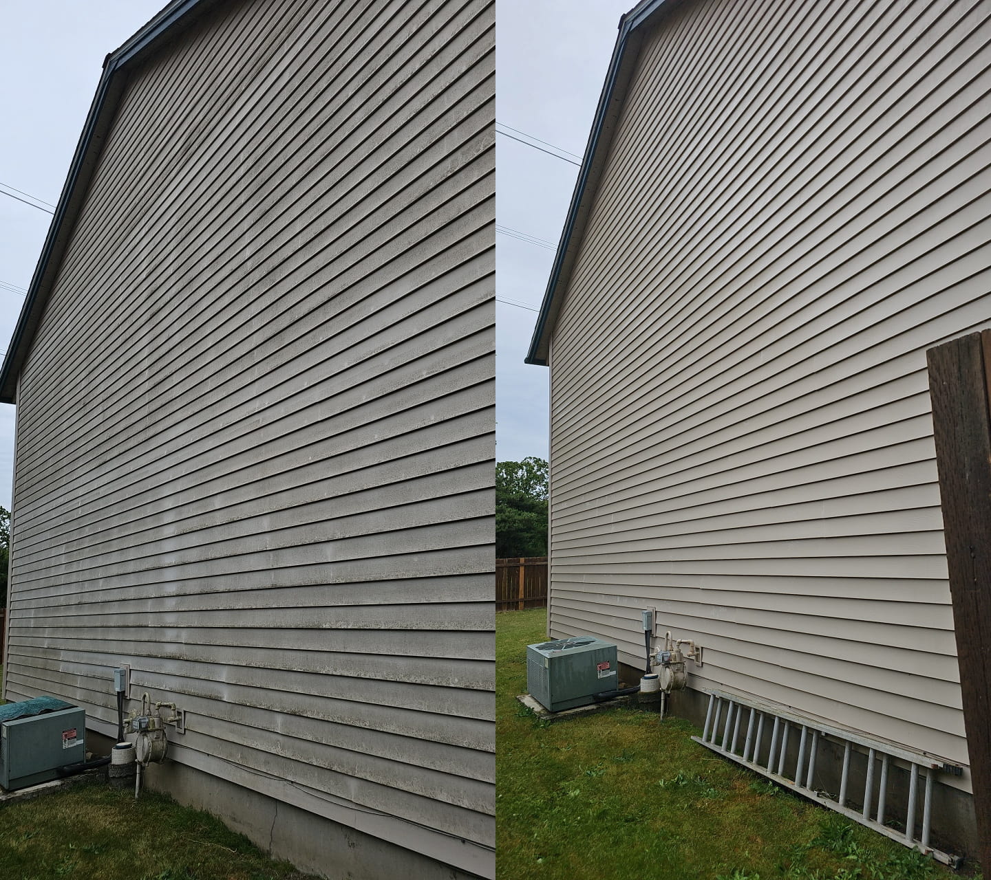Vinyl siding before and after pressure washing — Aloha, Oregon